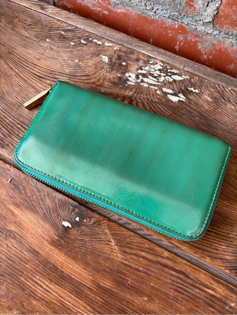 Tory Burch Long Wallet Lime Green Zips Nicely